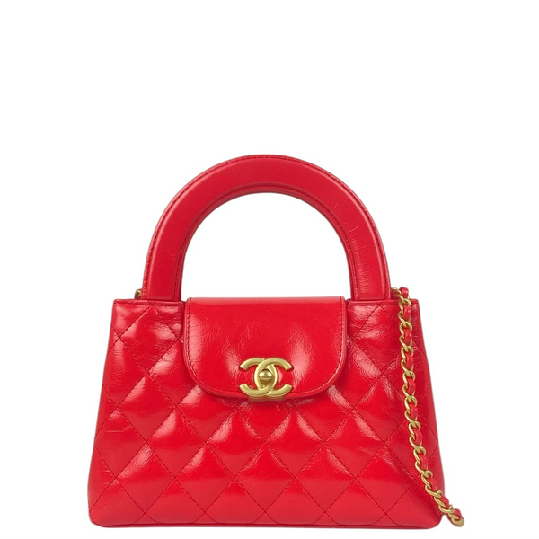 Chanel 2025C Dark Red Calfskin Quilted Nano Kelly Shopper Crossbody Bag