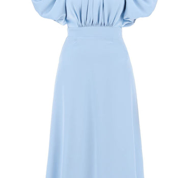 Rotate midi satin dress with balloon sleeves