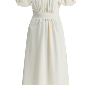 Rotate midi satin dress with puff sleeves