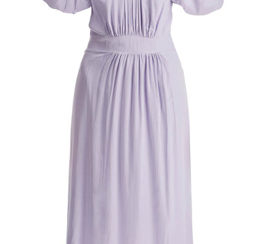 Rotate midi satin dress with puff sleeves