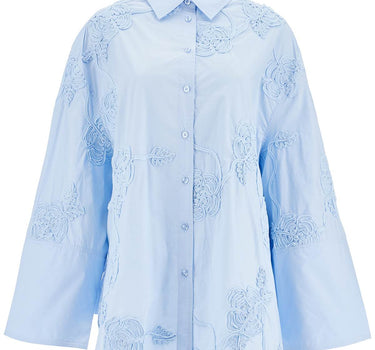 Rotate light blue cotton shirt with embossed floral pattern