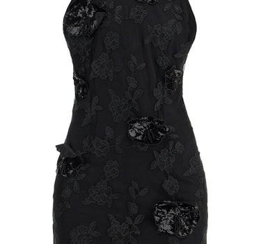 Rotate black floral recycled polyester mini dress