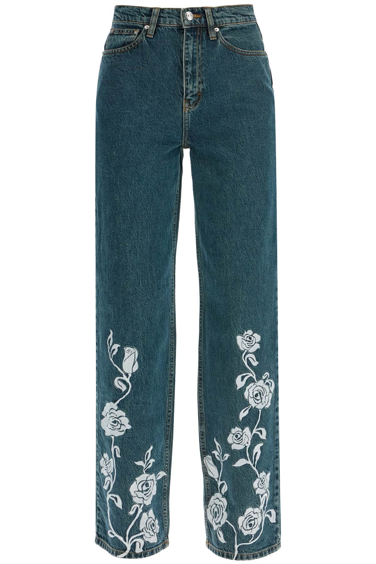 Jeans Rotate en denim bleu acier avec détails floraux