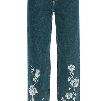 Rotate jeans in denim steel blue with floral details