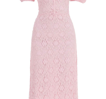 Rotate pink lace midi dress with puff sleeves