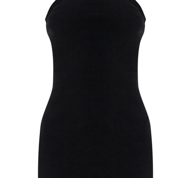 Courreges black cotton mini dress with high neck and sleeveless design