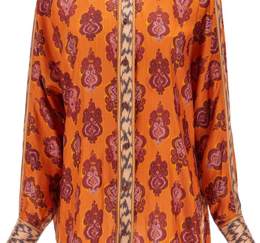 Zimmermann orange silk shirt ikat long sleeve loose fit