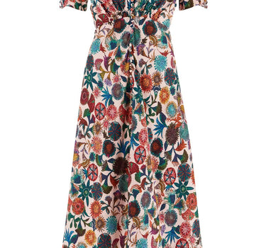 Saloni 'lea' long dress in printed silk