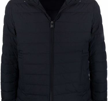 Emporio Armani Navy blue feather down padded logo-patch jacket