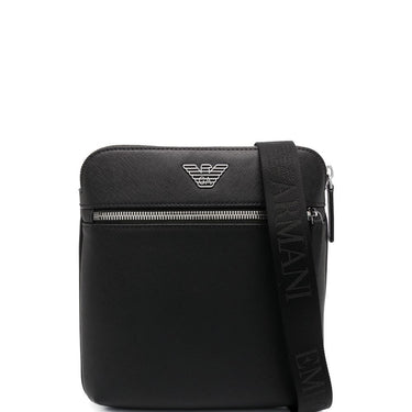 Emporio Armani ASV regenerated Saffiano leather flat shoulder bag with eagle plate