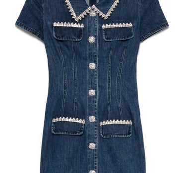 Self-Portrait Crystal-embellished denim minidress