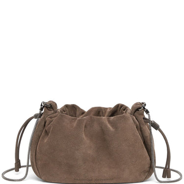 Brunello Cucinelli Mellow mini bucket bag in suede with precious chain
