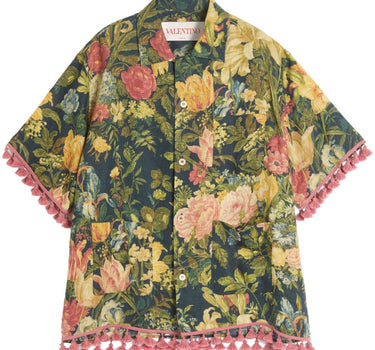 Valentino linen blend bowling shirt with Apres l'hiver print