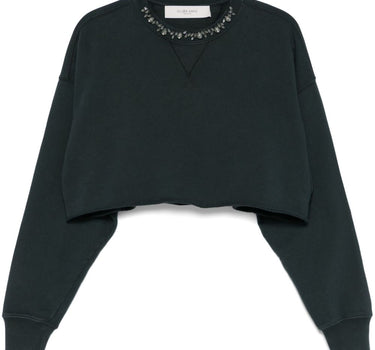 Golden Goose Cropped Cotton Sweatshirt with Crystals on the Front