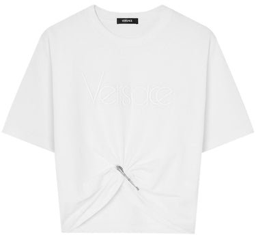 Versace logo-embroidered T-shirt in white