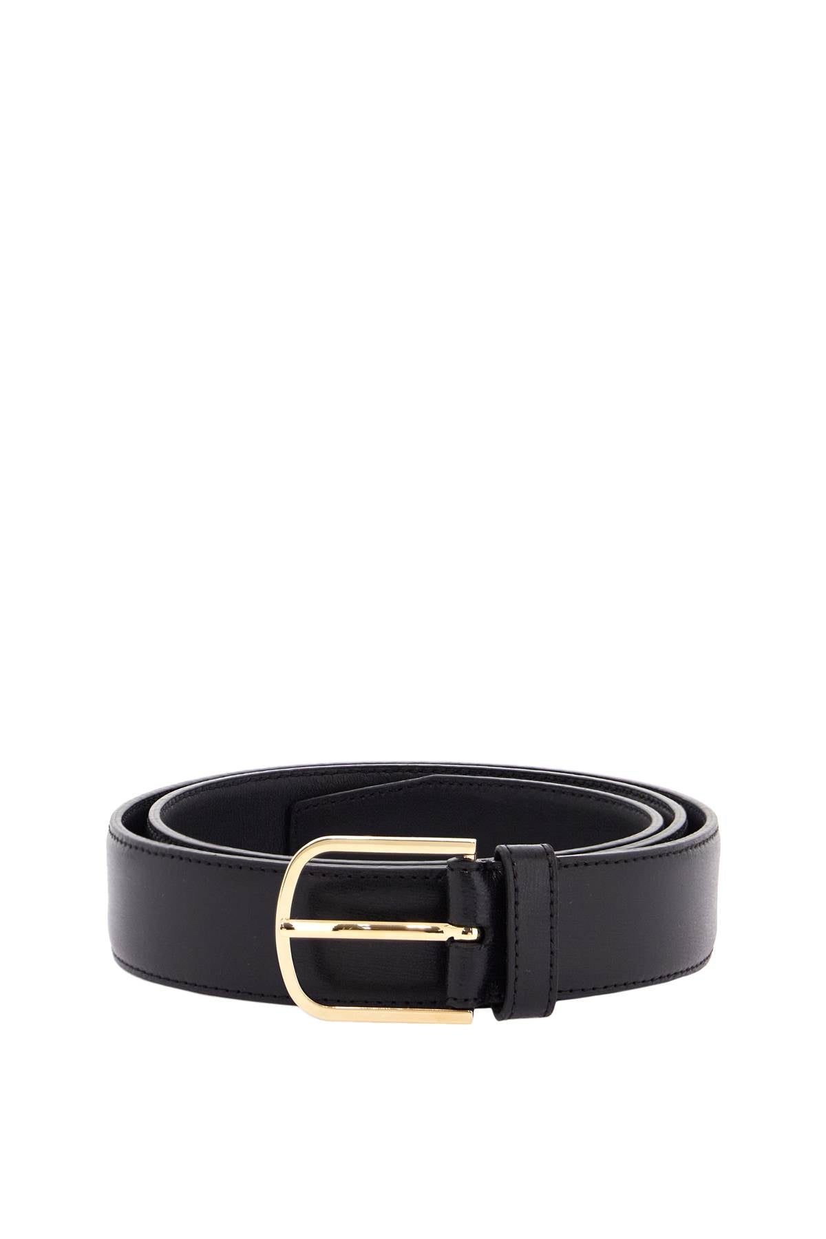 Ceinture large en cuir de veau noir Toteme avec boucle dorée pour pantalon