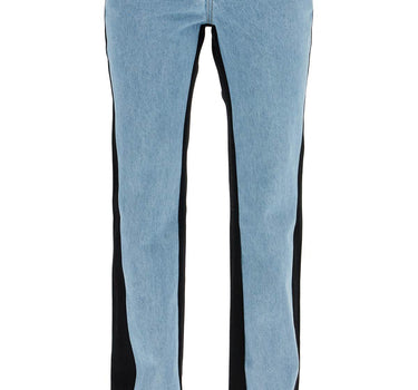 Mugler bicolor straight leg jeans with two