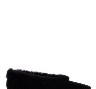 Toteme black velvet ballerinas with shearling trim