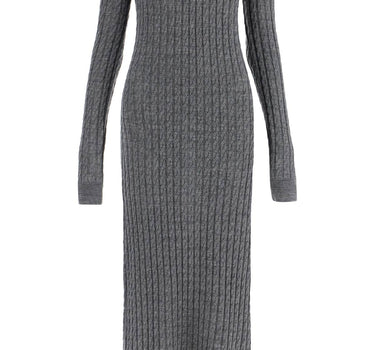 Toteme long dress in rws wool gray mélange with cable knit pattern