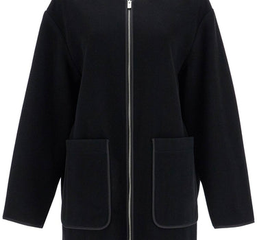 Toteme black wool felt high collar jacket with zip