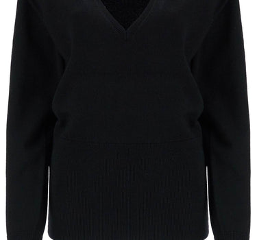 Toteme rws wool black sweater with deep v-neck