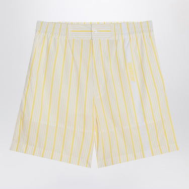 JACQUEMUS White, yellow striped bermuda shorts with logo