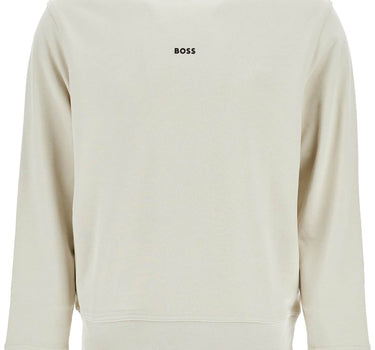 Boss men's light beige cotton sweatshirt with long sleeves and round neck regular fit