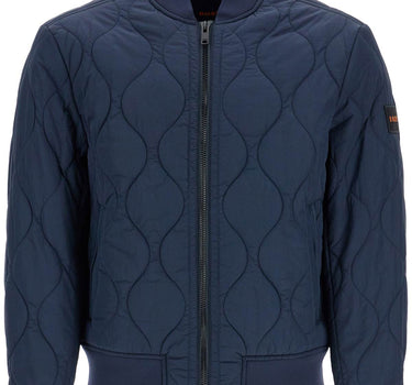 Boss dark blue slim fit quilted down jacket with wavy pattern