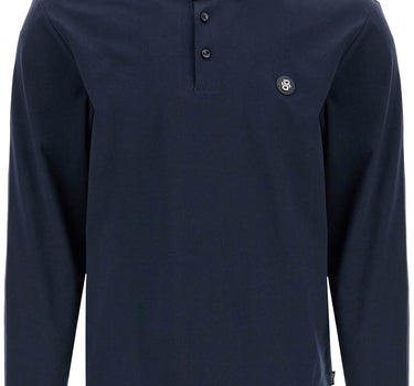 Boss polo a maniche lunghe blu scuro in cotone vestibilità loose taglio classico