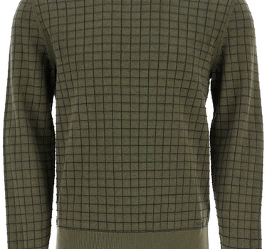 Hugo dark green checkered cotton sweater with long sleeves