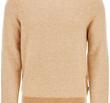 Boss maglia h-eltoro rombo beige medio lana e cotone collo rotondo manica lunga