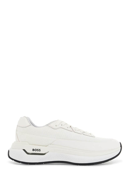 Boss white cotton void_runn_ltny sneakers with hook-and-loop closure