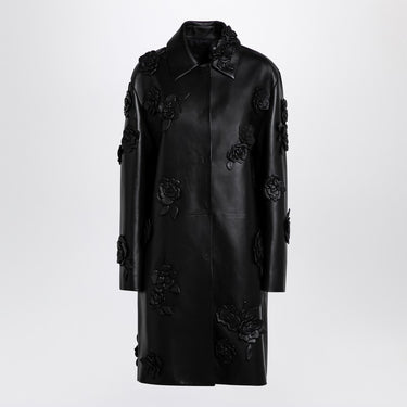 Valentino Black leather coat with embroidery