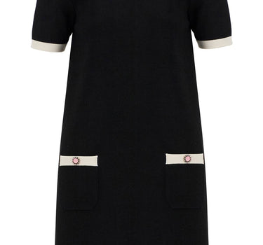 Valentino Garavani black and ivory knit dress with round neck in viscose