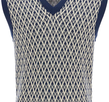 Valentino Garavani men's navy virgin wool vest with pattern