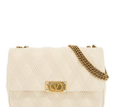 Valentino Garavani quilted shoulder bag butter white with golden chain