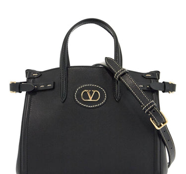 Valentino Garavani borsa tote piccola nera in pelle con logo oro