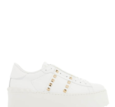 Valentino Garavani white rockstud elegant sneakers with golden studs