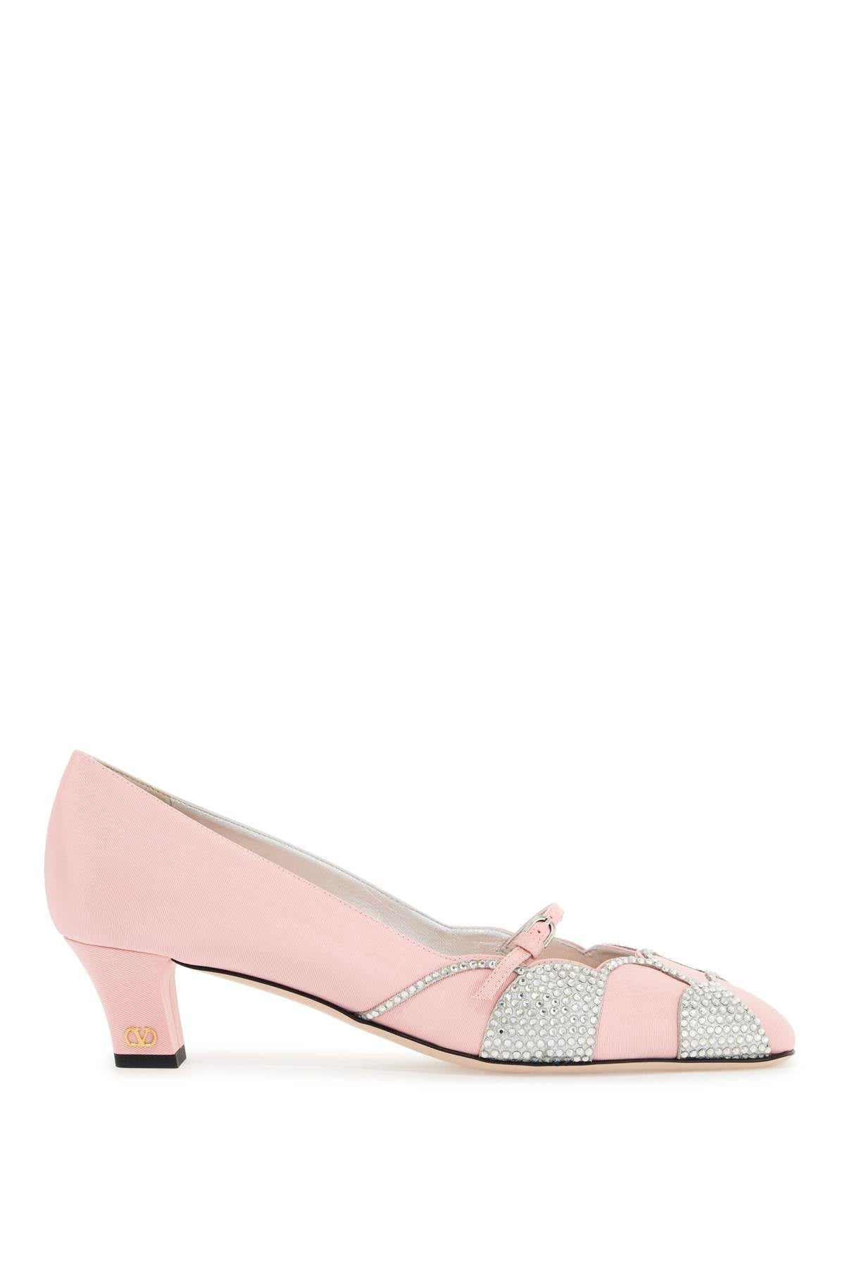 Escarpins en satin rose avec strass Valentino Garavani