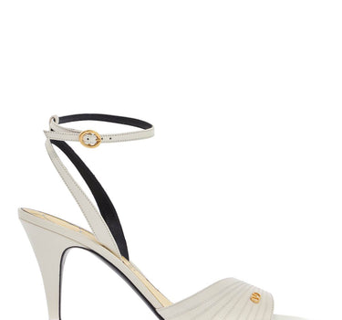 Valentino Garavani ivory goat leather stiletto sandal with striped strap