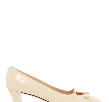 Valentino Garavani butter white crocodile effect leather pumps with medium heel