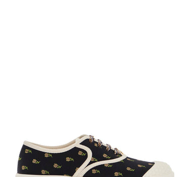 Valentino Garavani black cotton sneakers with floral pattern and rubber sole