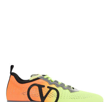 Valentino Garavani lime green and fluorescent orange sporty sneakers in cotton and pu bold design