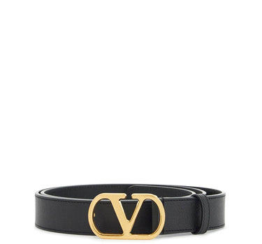 Valentino Garavani elegant black leather belt with gold buckle 30 mm