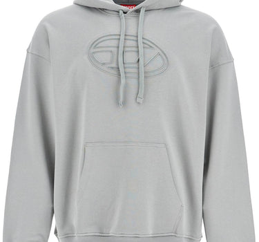 Diesel men's grey cotton hoodie with kangaroo pocket