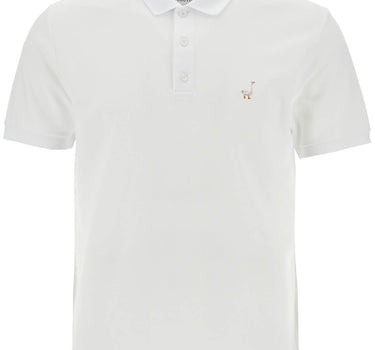 Moschino white cotton polo with delicate embroidery