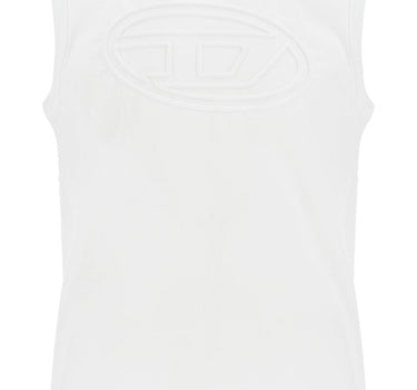 Diesel white cotton tank top with wide neckline