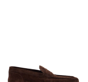 John Lobb dark brown suede casual shoes with velcro closure