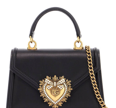 Dolce & Gabbana black calfskin shoulder bag with rhinestone details and gold chain