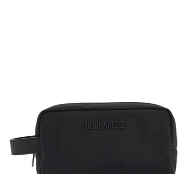 Trousse de toilette rectangulaire noire Dsquared2 en polyamide avec poignée latérale et zip